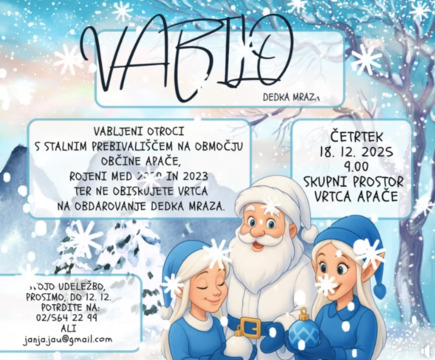 VABILO NA OBDAROVANJE DEDKA MRAZA V VRTCU - zimska idila z dedkom mrazom in škrati+besedilo vabila