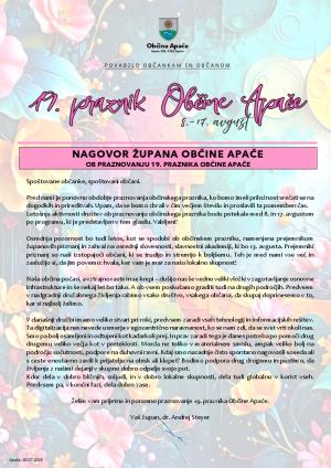 INFOrmator - PRAZNOVANJE 19. PRAZNIKA OBČINE APAČE (8.-17.8.2025)
